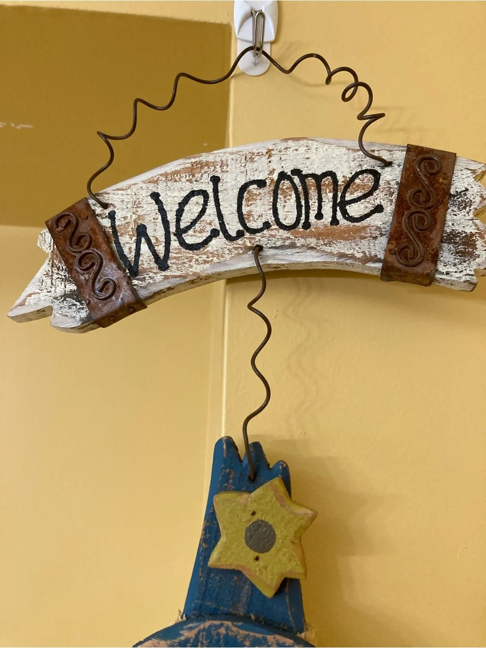 Rustic Wooden Folk Art Scarecrow holding a pumpkin Wall Hanging - used